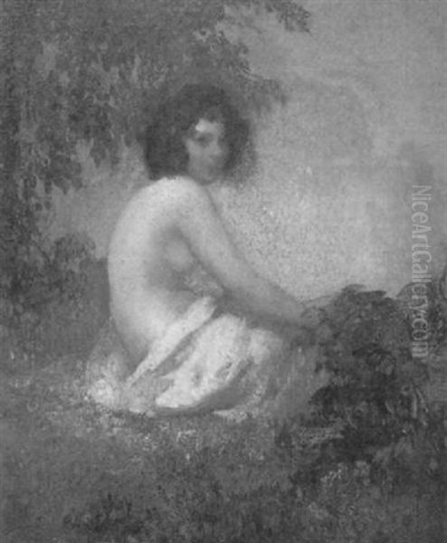 Draped Nude Seated Oil Painting by Ettore Caser