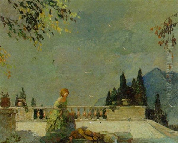 On The Terrace Oil Painting by Ettore Caser