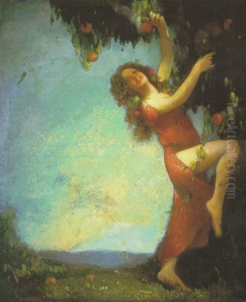 Lady By The Apple Tree Oil Painting by Ettore Caser