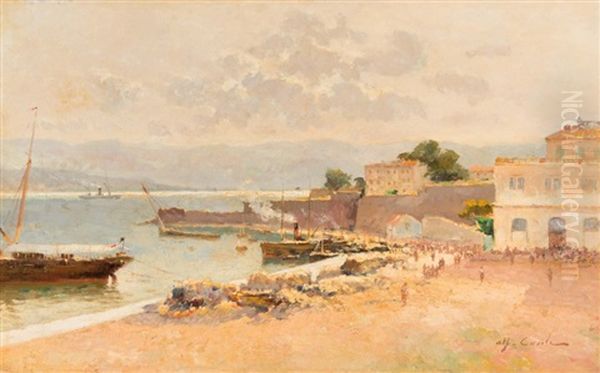 Bateaux A Quai Dans Le Port Oil Painting by Alfred Casile