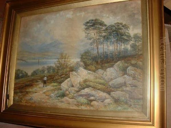 A Landscape With Figure Inforeground Oil Painting by Joseph Alexander Ames