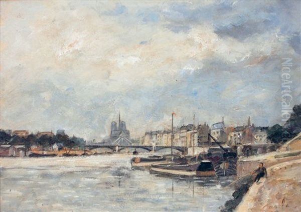 La Seine A Paris Oil Painting by Alfred Casile