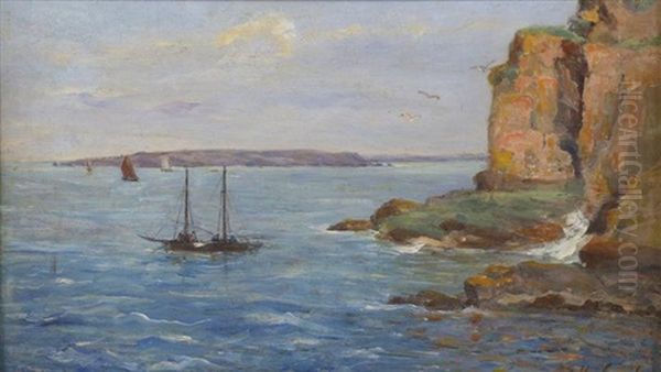 Bateaux Pres De La Falaise Aux Environs De Toulon Oil Painting by Alfred Casile