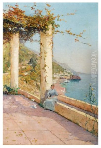 Portrait De Madame Casile Sur Sa Terrasse Oil Painting by Alfred Casile