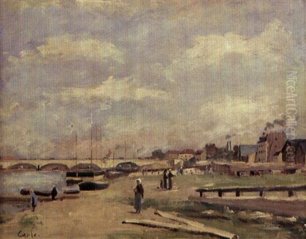 Promeneurs Et Bateaux En Bord De Fleuve Oil Painting by Alfred Casile