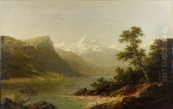 Rocky Mountain Scene With River And Shore Oil Painting by John William Casilear