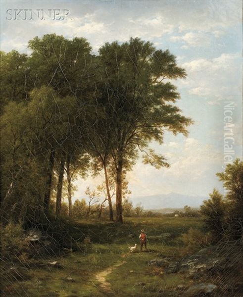 Sportsman And Dog In A Landscape Oil Painting by John William Casilear