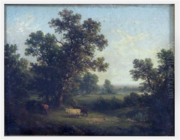 Untitled (landscape With Cows And Distant Pond) Oil Painting by John William Casilear