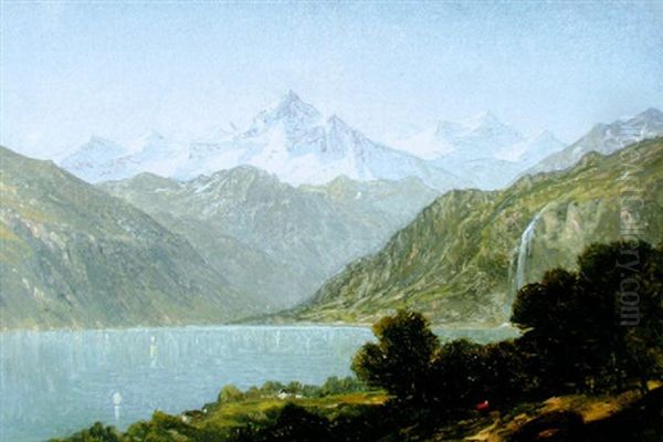 Lake With Snow-capped Mountains Oil Painting by John William Casilear