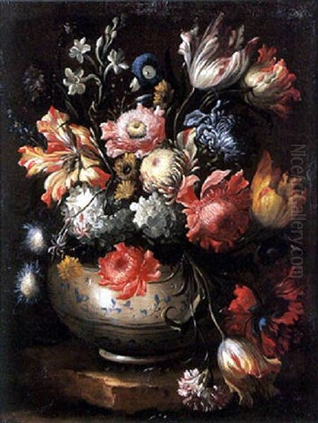 Nature Morte Au Bouquet De Fleurs Dans Un Vase En Faience Oil Painting by Nicola Casissa