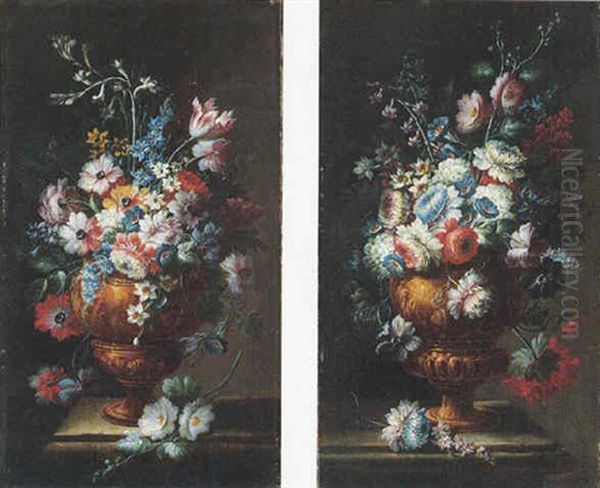 Still Life Of Various Flowers In A Gilt Vase Oil Painting by Nicola Casissa