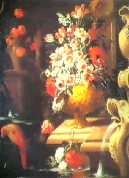 Still Life Of Flowers In An Urn Oil Painting by Nicola Casissa