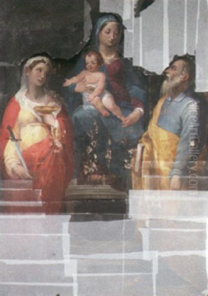 The Madonna And Child Enthroned With Saints Lucy And Peter Oil Painting by Alessandro Casolani