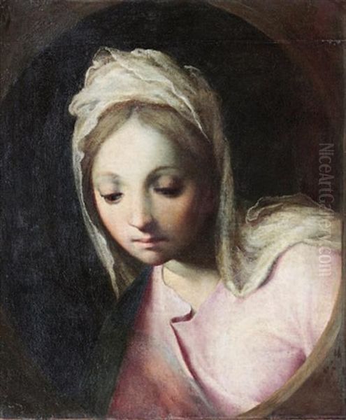 Portrait De Jeune Femme, Un Voile Blanc Sur La Tete Oil Painting by Ilario Casolani