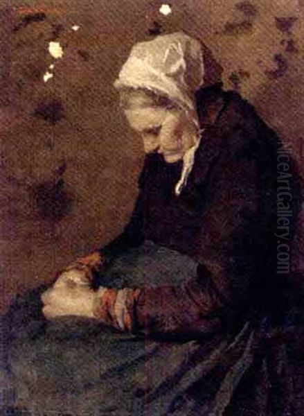 Portrait Of An Elderly Lady In A White Bonnet, Sleeping In A Chair Oil Painting by Johann Georg van Caspel