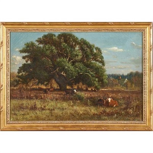 Untitled (pastoral Landscape With Cows) Oil Painting by George Nelson Cass