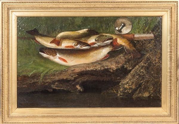 Streamside Trout With Reel Oil Painting by George Nelson Cass