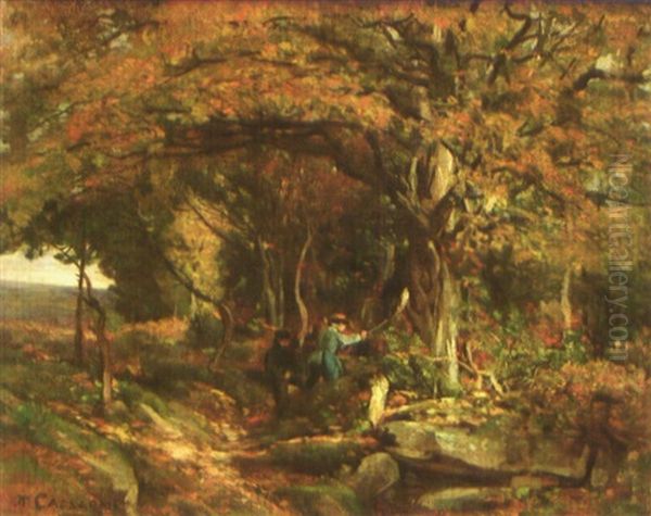 Promenade En Foret De Fontainebleau Oil Painting by Armand-Theophile Cassagne