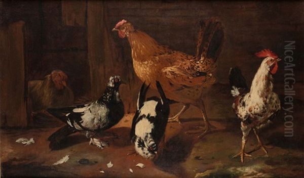 Galline Oil Painting by Giovanni Agostino (Abate) Cassana