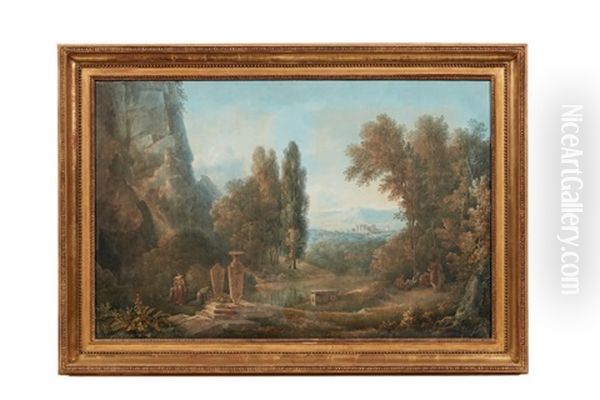 Caprice Egyptien Avec Un Obelisque Et Des Pyramides; Et Paysage Avec Ruines Antiques (pair) Oil Painting by Louis Francois Cassas