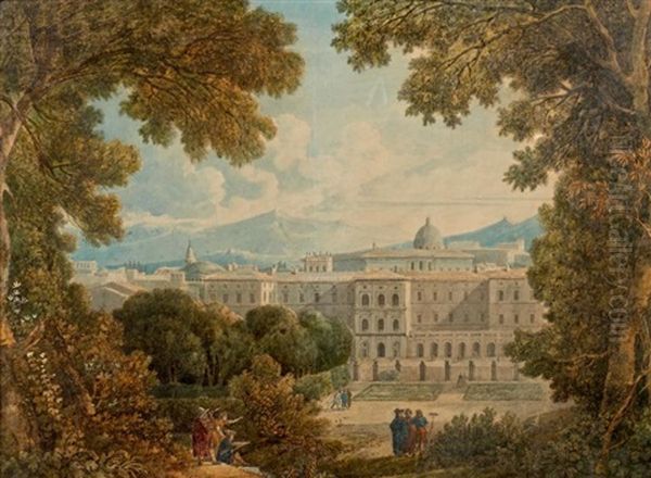 Vue De Rome Depuis Les Jardins Du Palazzo Corsini Oil Painting by Louis Francois Cassas