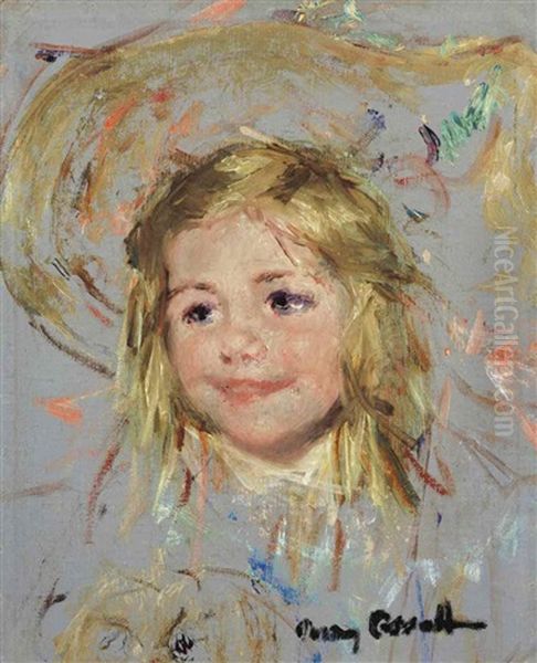 Head Of Smiling Child: A Study For Mother And Child In A Boat Oil Painting by Mary Cassatt