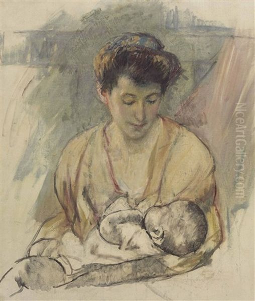 Mother Rose Looking Down At Her Sleeping Baby Oil Painting by Mary Cassatt