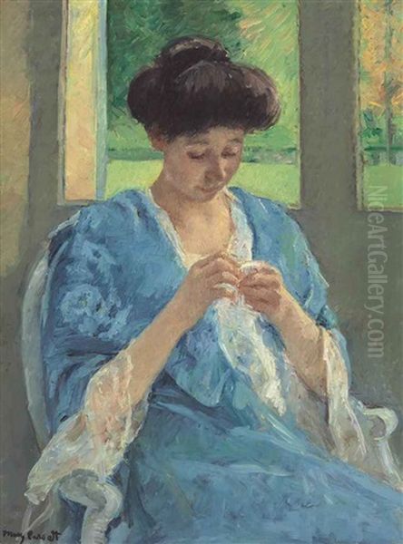 Augusta Sewing Before A Window Oil Painting by Mary Cassatt