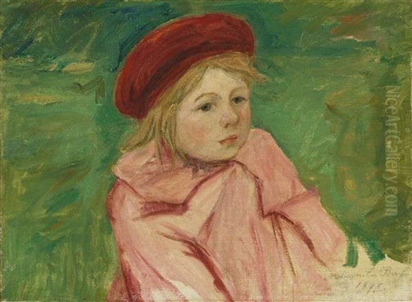 Little Girl In A Red Beret (le Beret Rouge) Oil Painting by Mary Cassatt