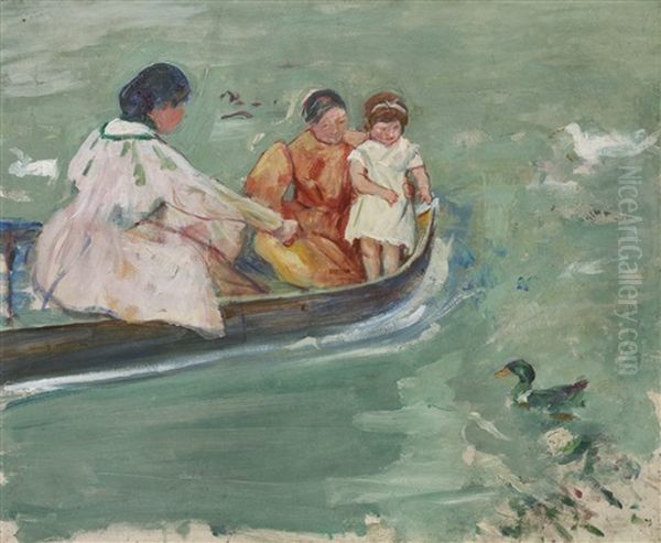 On The Water (feeding The Ducks; Promenade Sur L'eau) Oil Painting by Mary Cassatt