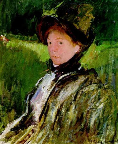 Lydia Cassat In A Green Bonnet And A Coat Oil Painting by Mary Cassatt