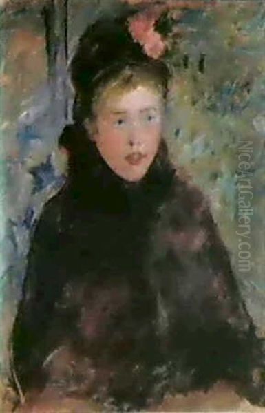 La Jeune A' La Toque Or Susan In A Toque Trimmed With Two   Roses Oil Painting by Mary Cassatt