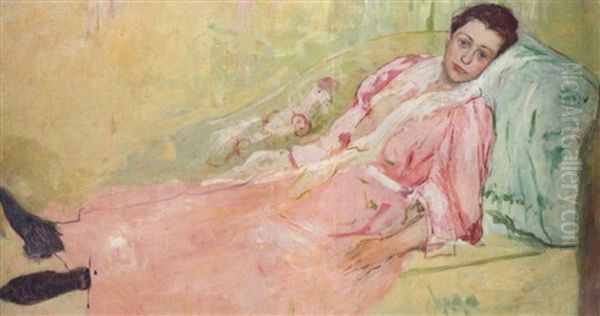 Lydia Reclining On A Divan Oil Painting by Mary Cassatt