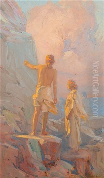 Storyteller Of The Cliffs Oil Painting by Gerald Cassidy