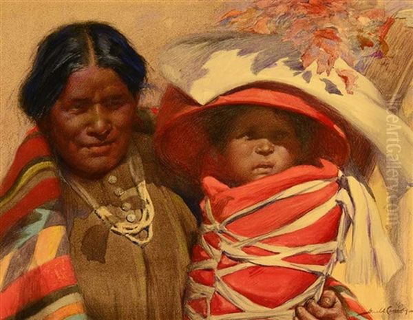 Navajo Woman And Child Oil Painting by Gerald Cassidy