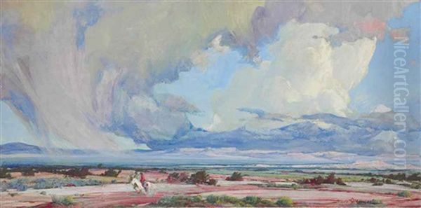 Two Indians Racing Before A Storm Oil Painting by Gerald Cassidy