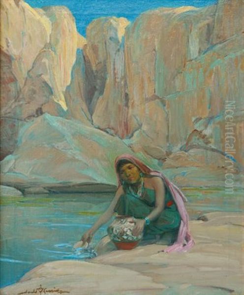 Acoma Water Carrier Oil Painting by Gerald Cassidy