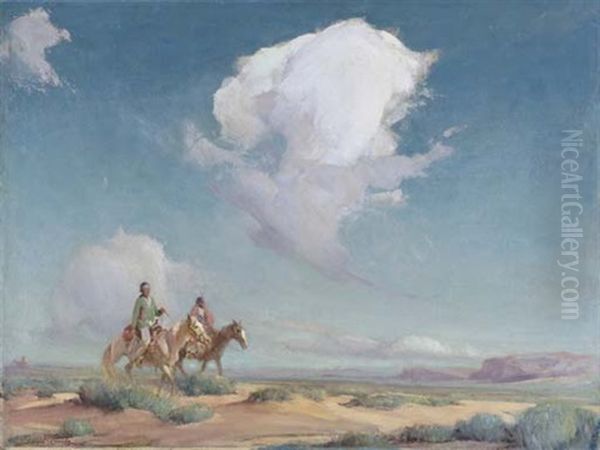 Navajo Travelers Oil Painting by Gerald Cassidy