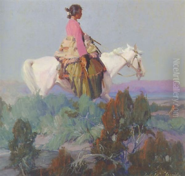 Shepherdess Of The Hills Oil Painting by Gerald Cassidy