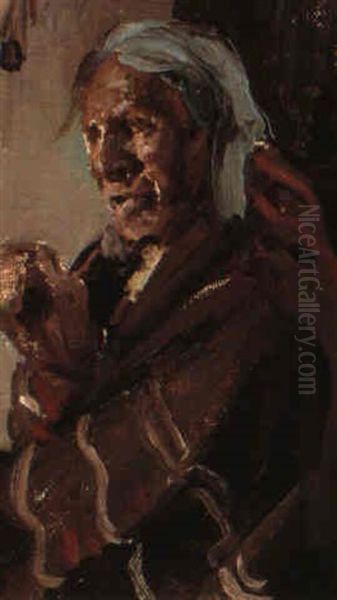 Pueblo Blind Man Oil Painting by Gerald Cassidy