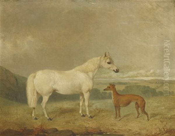 Horse And Greyhound Oil Painting by James Cassie