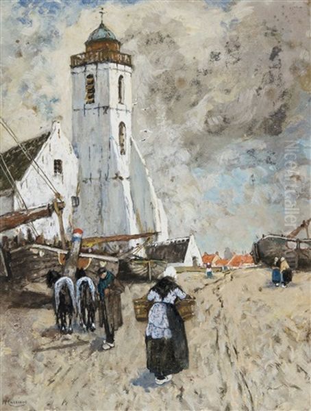 Une Vue Anime A Katwijk Aan Zee Oil Painting by Hendrick Cassiers