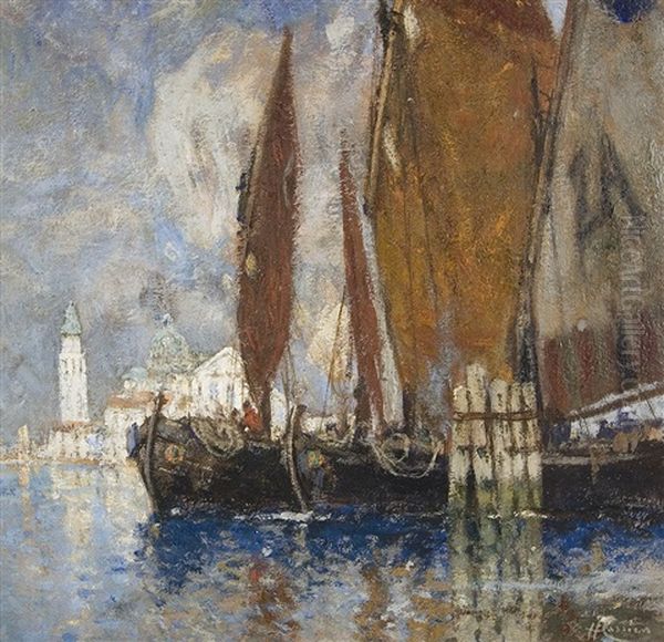 Fishing Boats Off Venice Oil Painting by Hendrick Cassiers