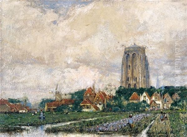 Zicht Te Woudrichem Oil Painting by Hendrick Cassiers