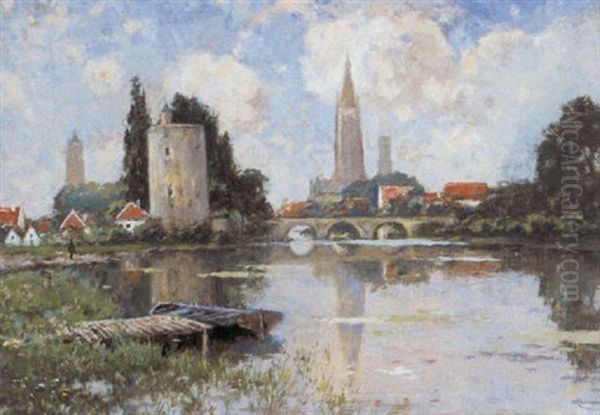 Het Minnewater Te Brugge Oil Painting by Hendrick Cassiers