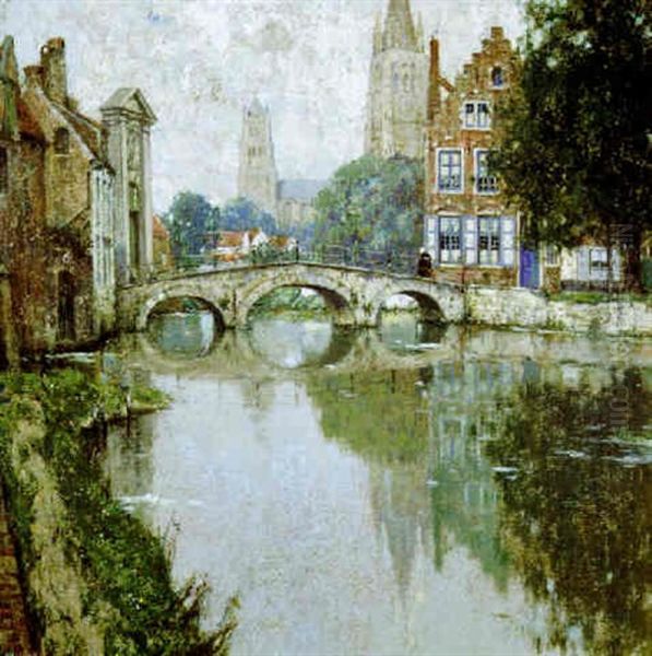 Le Quai De La Vigne, Entree Du Beguinage A Bruges Oil Painting by Hendrick Cassiers