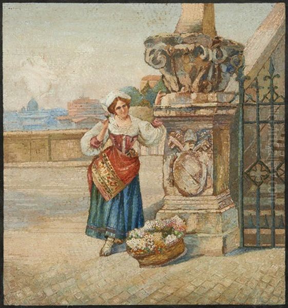 Une Jeune Femme Au Panier Fleuri Oil Painting by Lorenzo Cassio