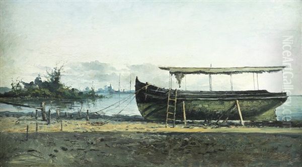 Barco Em Doca Seca Oil Painting by Giovanni Castagneto