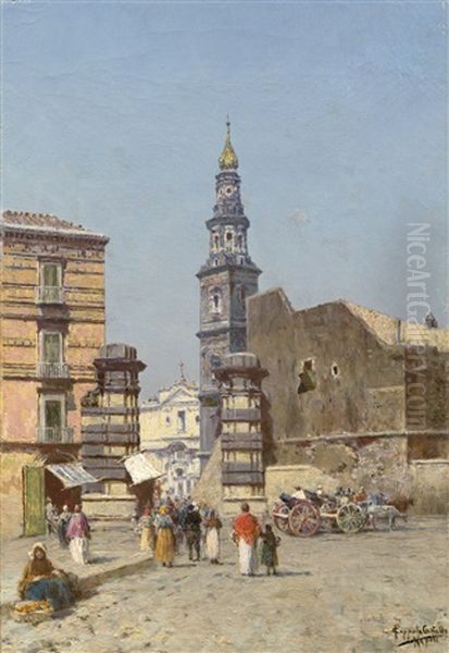 Strasenszene In Neapel Mit Blick Auf Die Kirche Santa Croce E Purgatorio Al Mercato Oil Painting by Francesco Coppola Castaldo