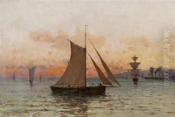 Segelschiffe Vor Neapel Bei Sonnenuntergang Oil Painting by Francesco Coppola Castaldo